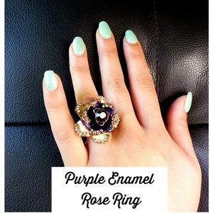 Large Purple Enamel Rose Ring